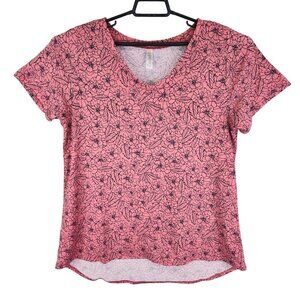 Womens LuLaRoe Pink & Black Floral Shirt V-Neck Short Sleeve Size XL